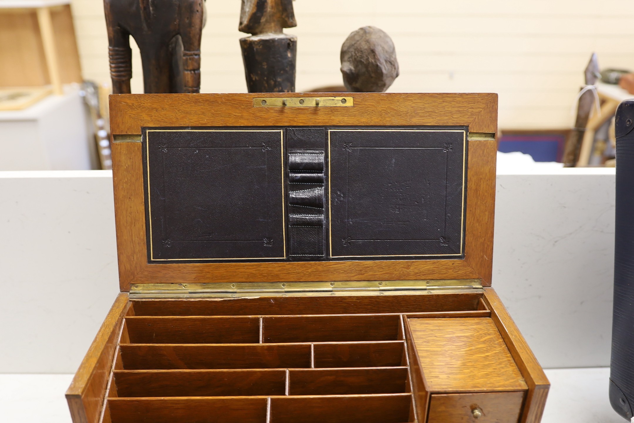 A Victorian oak stationary box/ writing slope